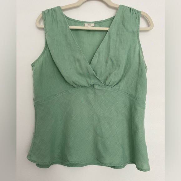 J. Jill Tops - J Jill 100% Linen Sleeveless Top Blouse 14 Petite Green V Neck Side Zip Workwear